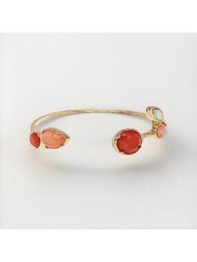 NWT Sparkling Sage Mixed Stone Open Cuff Bracelet Gold-Tone Coral Orange OS